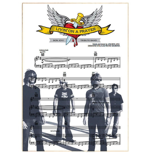 Bon Jovi - Livin' On A Prayer Music Print | Song Music Sheet Notes Print Everyone has a favorite song especially Bon Jovi - Livin' On A Prayer, and now you can show the score as printed staff. The personal favorite song sheet print shows the song chosen as the score. 