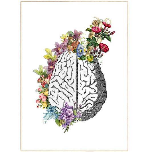 Anatomical Brain and Flowers Print - 98types