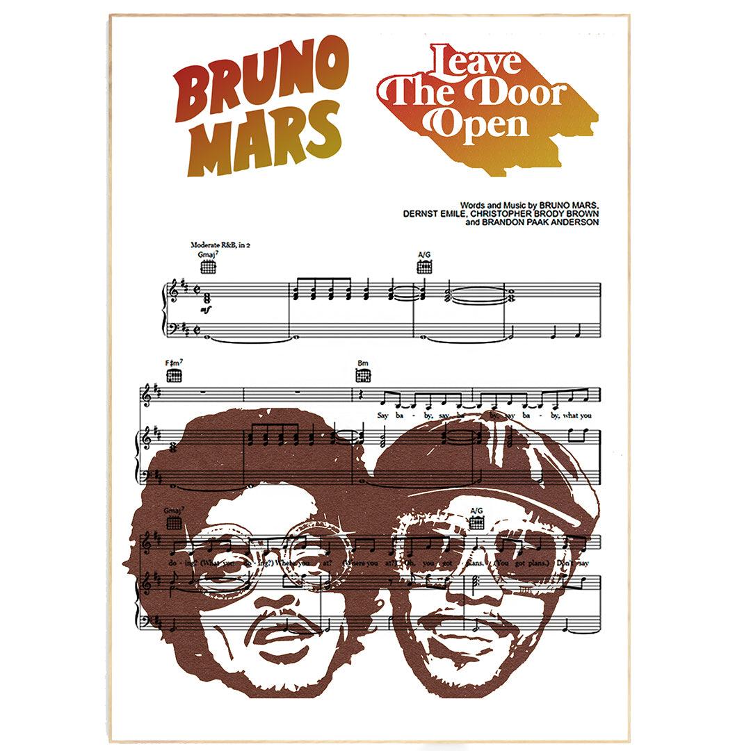 Bruno Mars, Anderson .Paak, Silk Sonic - Leave the Door Open Print | Song Music Sheet Notes Print Everyone has a favorite song especially Bruno Mars Poster, and now you can show the score as printed staff. The personal favorite song sheet print shows the song chosen as the score. 