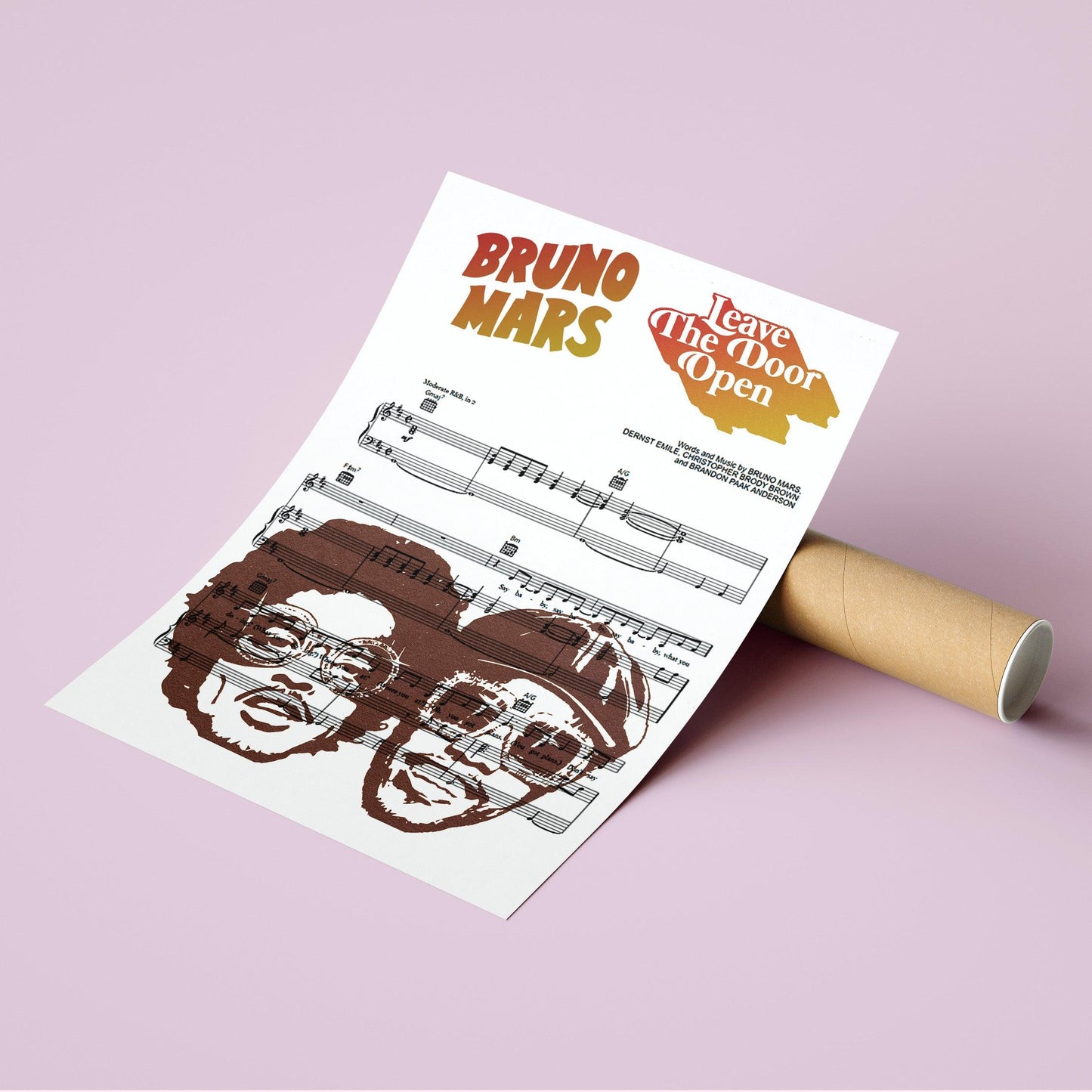 Bruno Mars, Anderson .Paak, Silk Sonic - Leave the Door Open Print | Song Music Sheet Notes Print Everyone has a favorite song especially Bruno Mars Poster, and now you can show the score as printed staff. The personal favorite song sheet print shows the song chosen as the score. 