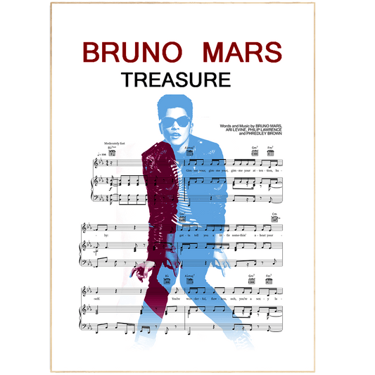 Bring some musical magic to your home with this Bruno Mars Treasure Poster. Perfect for any music fan, this poster showcases the romantic lyrics of "Treasure" in a visually stunning design. Perfectly suitable to hang up in any bedroom, this poster will instantly add a touch of charm to the room. With its unique blend of cozy comfort and bold style, upgrade your home's gallery wall with this beautiful poster. Say "I do" to this wonderful piece of art and fall in love all over again.