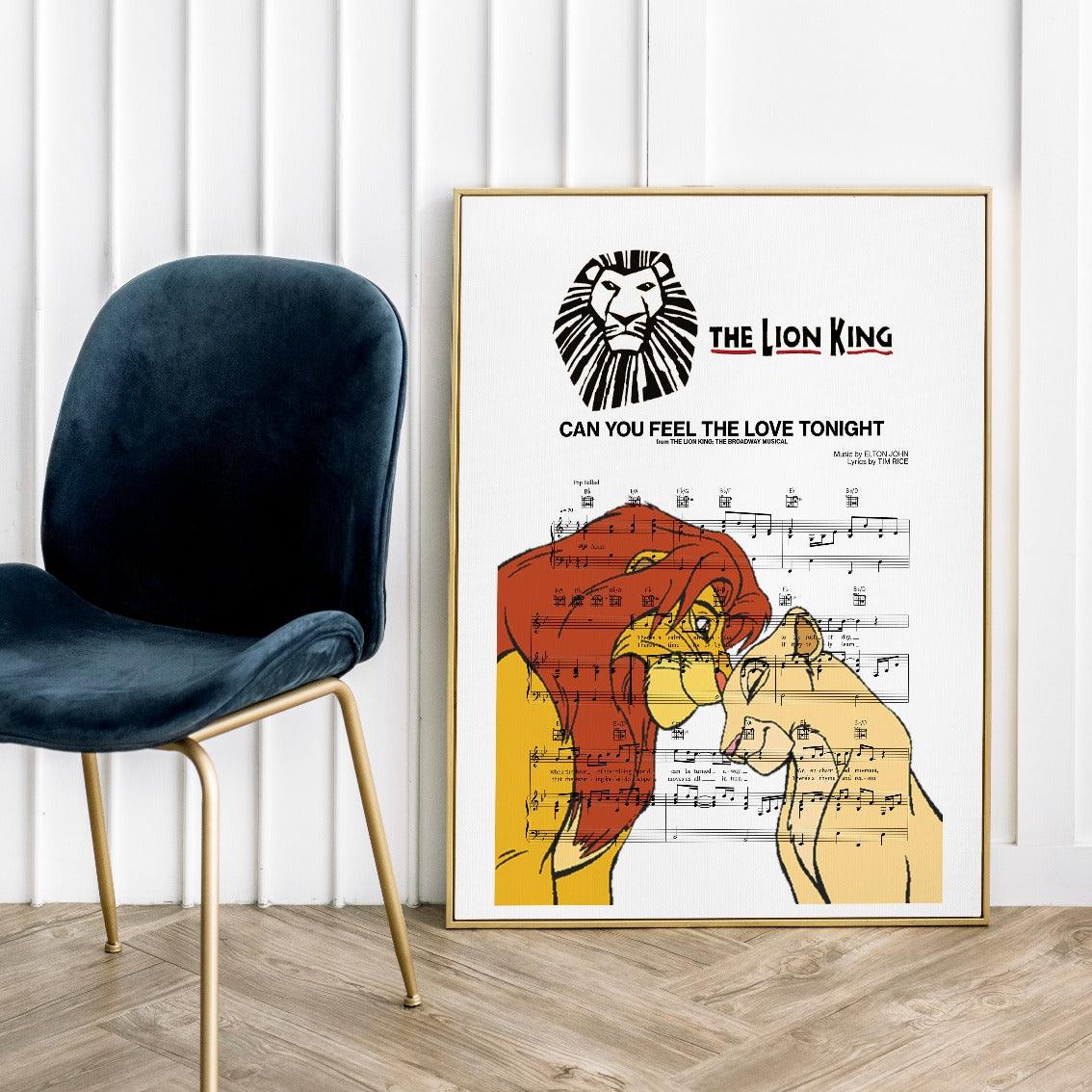 The Lion King - Can You Feel the Love Tonight print is a wall art option featuring hand-crafted music lyrics, framed art, lyrics prints, and additional gift options. With an array of choices ranging from unframed to custom-made song lyric art pieces, you can create a personalised touch to your home or give a unique wedding or first dance lyrics gift.