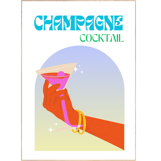 This CHAMPAGNE COCKTAIL PRINT features an original recipe, inspired by popular subjects such as campari and flower wall art. With vibrant colors, this bar cart wall art is the perfect addition to any kitchen or nursery. Discover a unique and colorful cocktail to add retro flair to your wall art collection. This Boho Print makes a thoughtful gift to your art-loving friends.