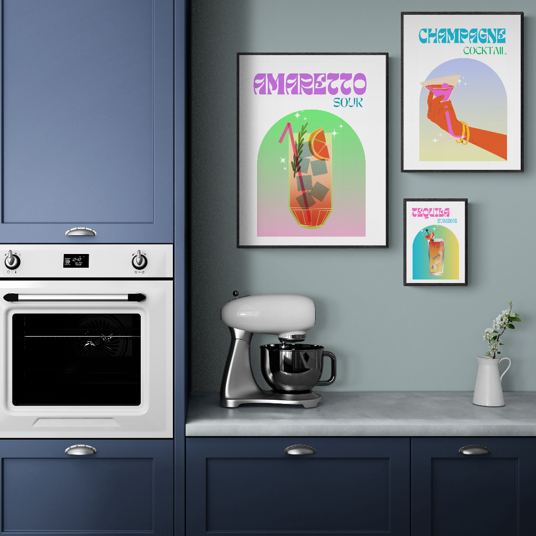 Discover the perfect combination of flavor and style with this AMARETTO COCKTAIL PRINT! Featuring recipes, wall art, floral illustrations, and colorful prints inspired by popular artists, this fun, retro-style poster makes a delightful gift and adds a unique charm to your bar cart or kitchen decor. So 'bottoms up' and cheers to creating your own wall of art!