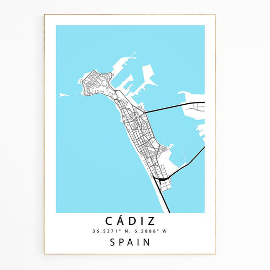 WE LOVE MAPS POSTERS ! This Beautiful Spanish City of Cadiz StreetMap Art Print is a great way to add a striking Design to your Home. It would also make a Fantastic Gift for a Friend or Family Member.