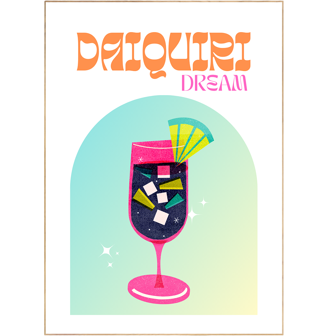 Daiquiri Cocktail Print is a recipe poster featuring popular subjects, such as boho prints, colorful cocktails, retro posters, bar cart wall art, and cocktail illustrations. From wall art to kitchen prints, popular artists to discover, and posters to gift, Daiquiri Cocktail Print is inspired art you can hang up in any space.