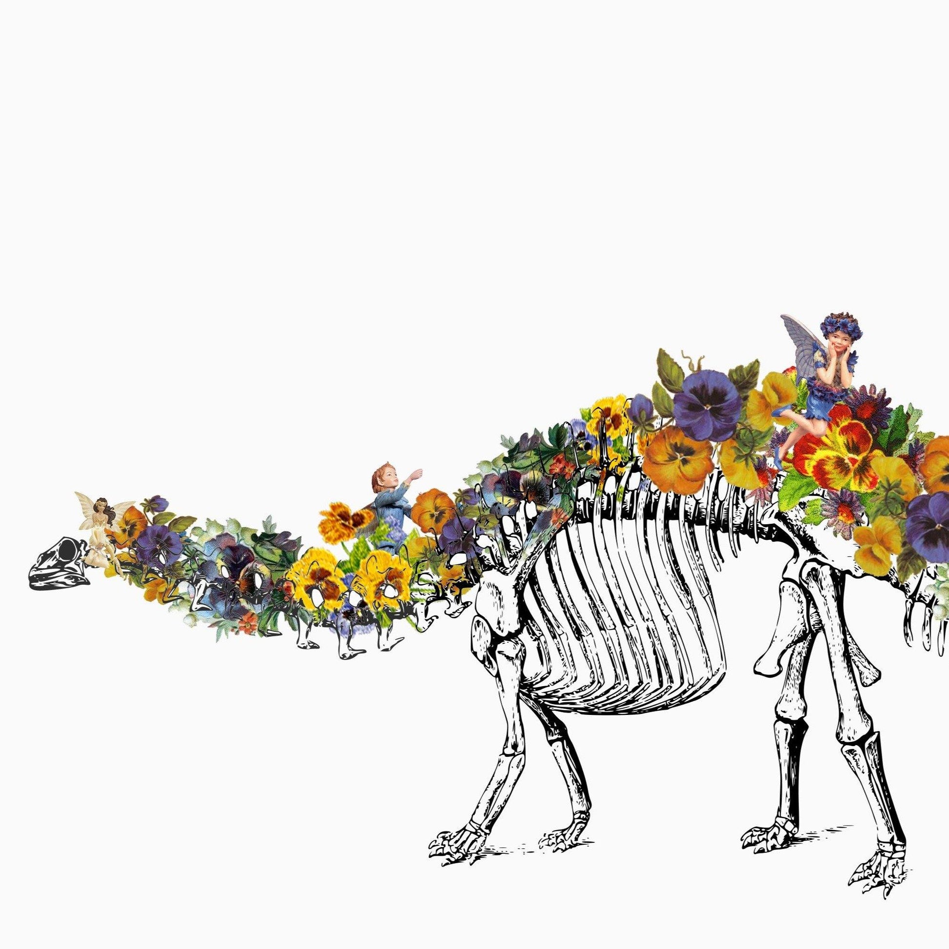Dinosaur Skeleton Anatomical Flowers | Anatomical Body Print | Flower Art Print | Illustration Poster
