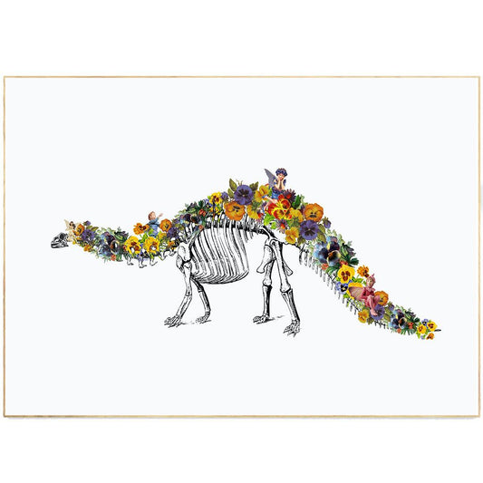 Dinosaur Skeleton Anatomical Flowers Print
