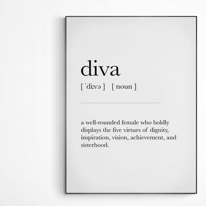 Diva Definition Quote Poster | Dictionary Art Print Office Decor | Funny Print Definition Poster - 98types