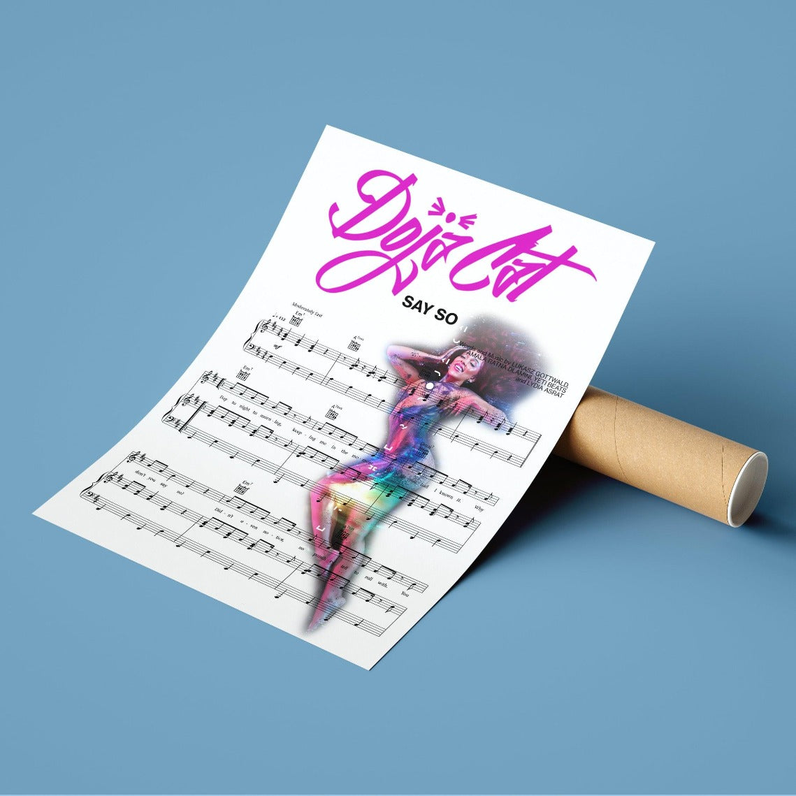 98Types Music is proud to release the song lyric art print poster of Doja Cat's hit song "Say So." This Collectible poster features the song lyrics from the song "Say So" by the artist Doja Cat beautifully designed and printed on high quality paper. Perfect for music lovers, this print is the perfect way to show your love for the song and the artist.