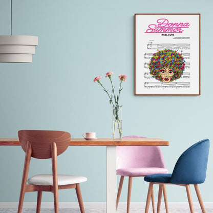 Benefits: This Donna Summer - I Feel Love Poster is the perfect wall art to add a personal touch to any living room, kitchen or bedroom. Its premium quality printing and elegant design make it a great gift option for any fan of the classic track. Its simplistic design also ensures it's easy to place and modern enough to fit any décor.