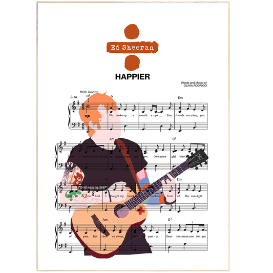 Ed Sheeran - Happier Poster | Song Music Sheet Notes Print  Everyone has a favorite song and now Ed Sheeran - Happie you can show the score as printed staff. The personal favorite song sheet print shows the song chosen as the score. 