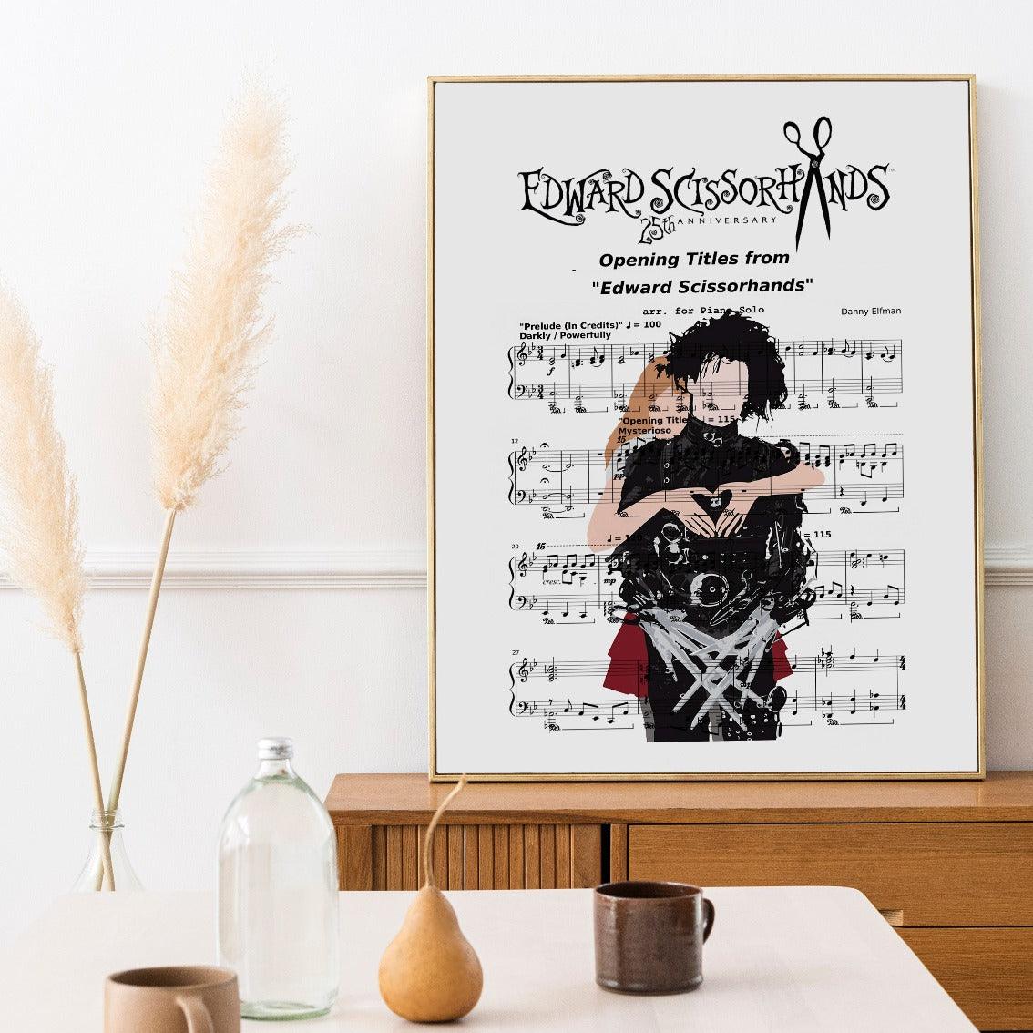 Take your favorite movie with you everywhere. Celebrate the nostalgia of Edward Scissorhands with this elegant Main Theme Poster. Our hand-crafted posters are designed to take you back to those classic films. This poster features the cinematic masterpiece at its finest. Immerse yourself in the unforgettable tune of Edward Scissorhands' Main Theme and be inspired by its beautiful lyrics. Adorn your living space and wall art with this stunning piece and let it be a reminder of the classic films we all adore.