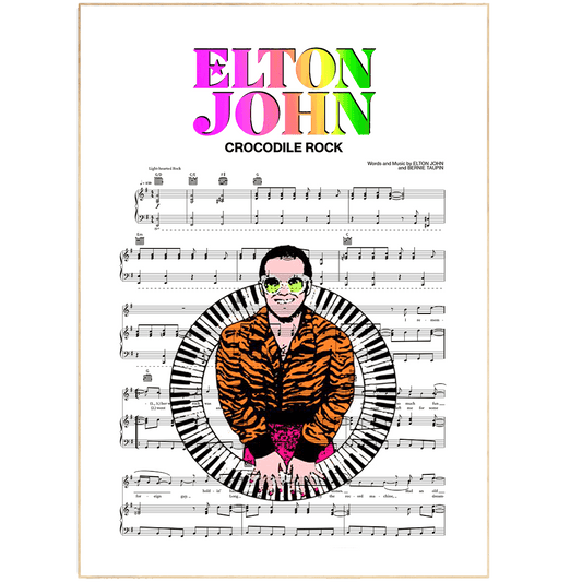 Express your love of music with this Elton John - CROCODILE ROCK Poster. This poster features the lyrics to one of Elton John's most iconic songs, "Crocodile Rock." This would make a great addition to any music lover's collection.
