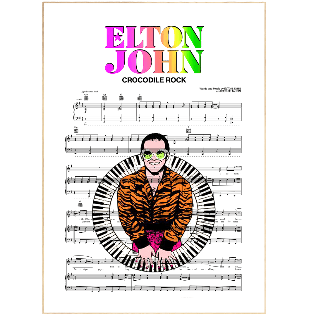 Express your love of music with this Elton John - CROCODILE ROCK Poster. This poster features the lyrics to one of Elton John's most iconic songs, "Crocodile Rock." This would make a great addition to any music lover's collection.