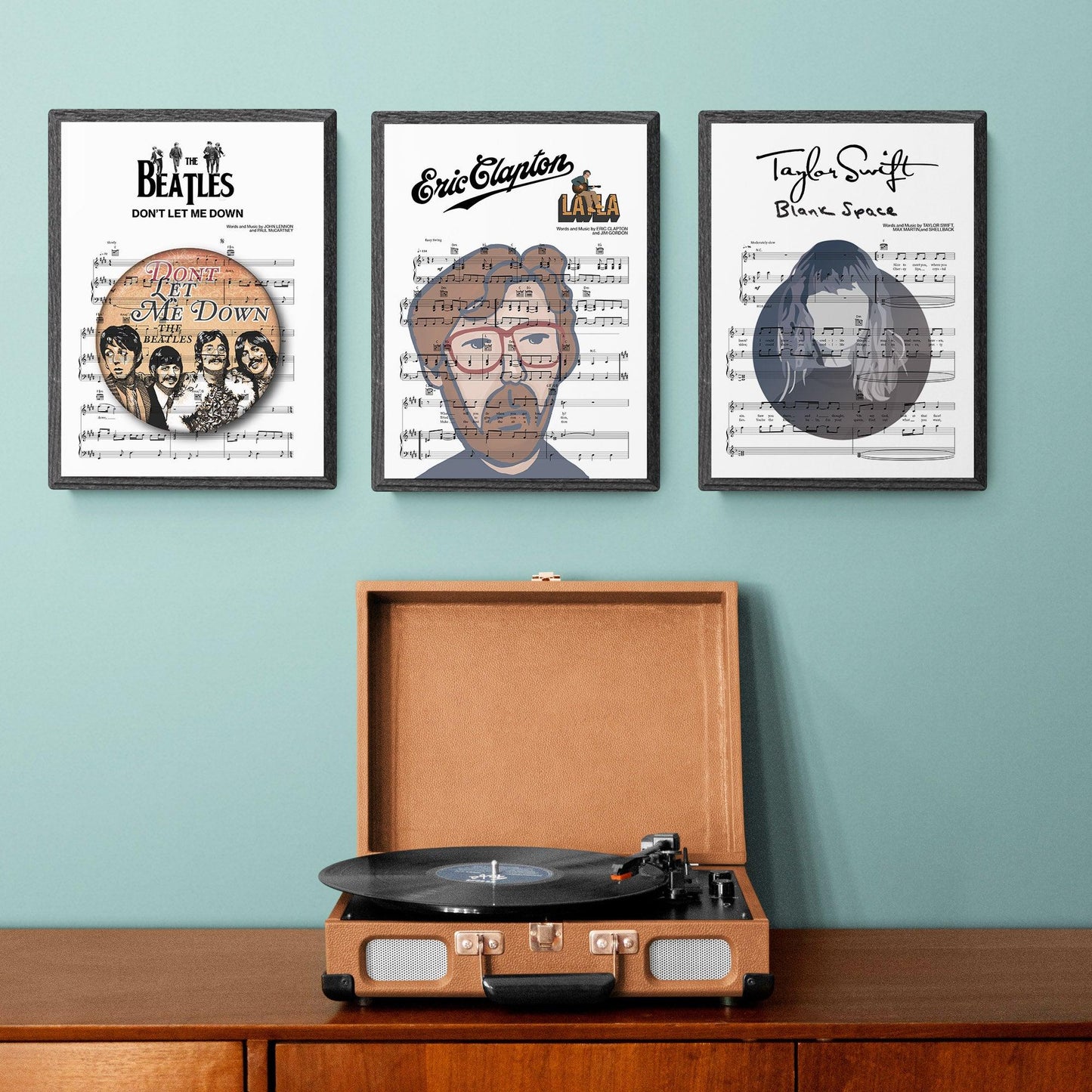 Print lyrical with these unusual and Natural High quality black and white musical scores with brightly coloured illustrations and quirky art print by artist Eric Clapton to put on the wall of the room at home. A4 Posters uk By 98types art online.