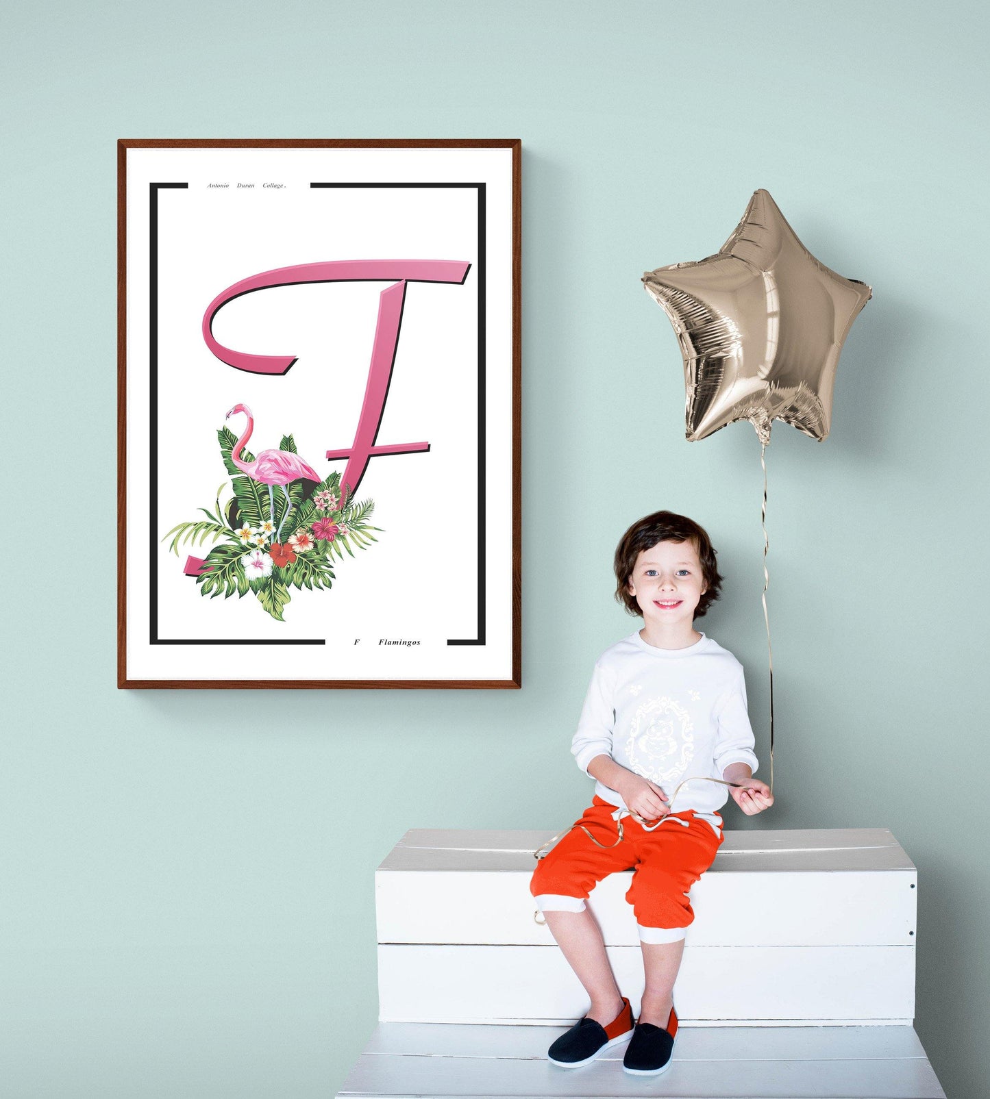 Flamingo Animal Alphabet Poster | Letter F Print | Fun Characters | Magic Wall Decor Nursery | Custom Original Name | Educational Poster | Variety Sizes - 98types