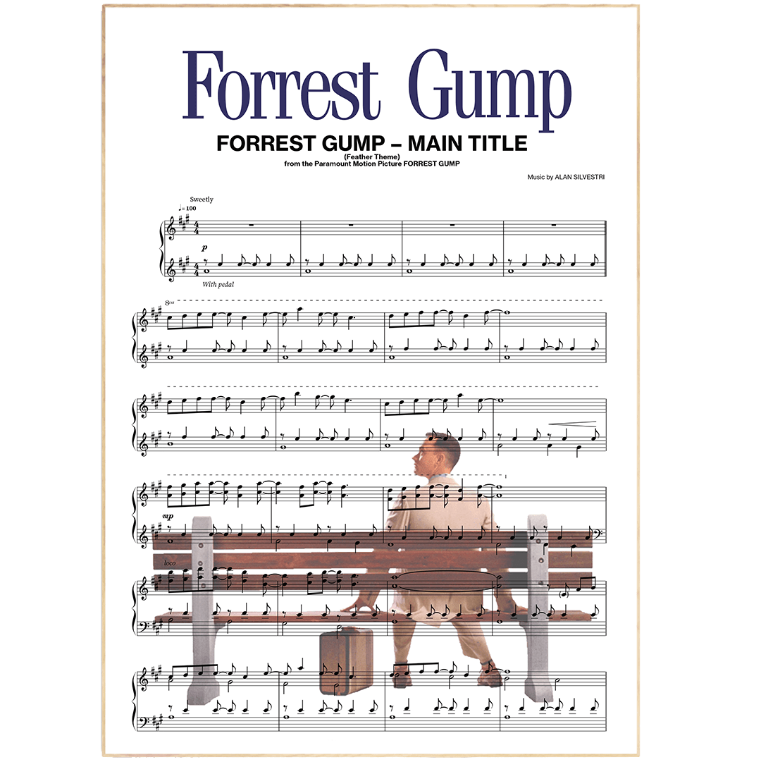 Print lyrical with these unusual and Natural High quality black and white musical scores with brightly coloured illustrations and quirky art print by artist Forrest Gump to put on the wall of the room at home. A4 Posters uk By 98types art online.