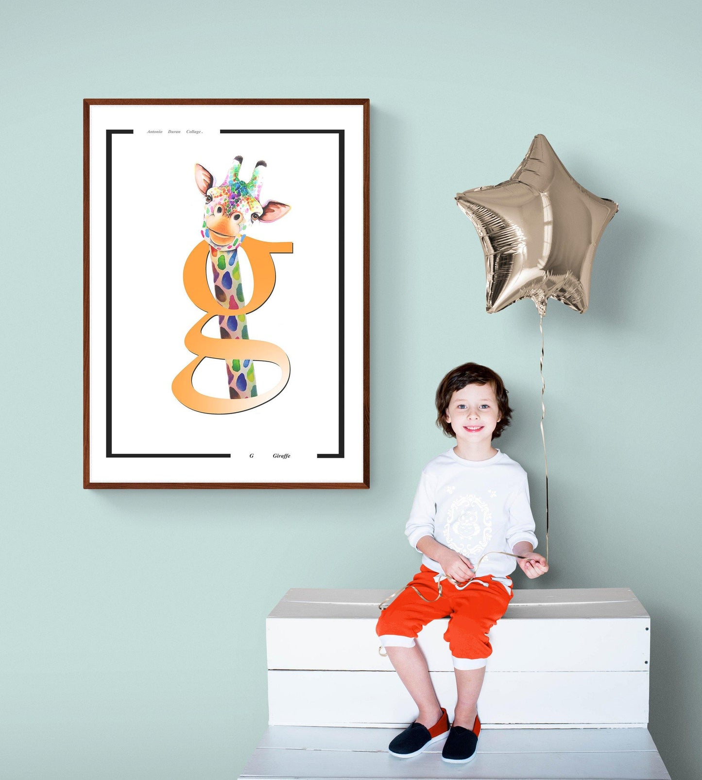Giraffe Animal Alphabet Poster | Letter G Print | Fun Characters | Magic Wall Decor Nursery | Custom Original Name | Educational Poster | Variety Sizes - 98types