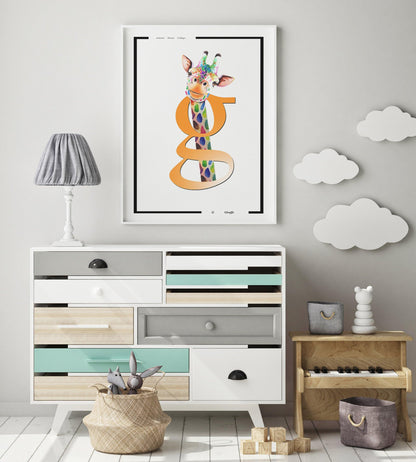 Giraffe Animal Alphabet Poster | Letter G Print | Fun Characters | Magic Wall Decor Nursery | Custom Original Name | Educational Poster | Variety Sizes - 98types