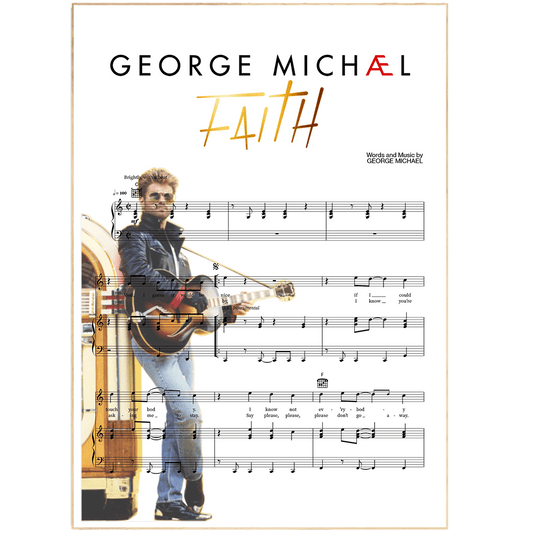 Print lyrical with these unusual and Natural High quality black and white musical scores with brightly coloured illustrations and quirky art print by artist George Michael to put on the wall of the room at home. A4 Posters uk By 98types art online.