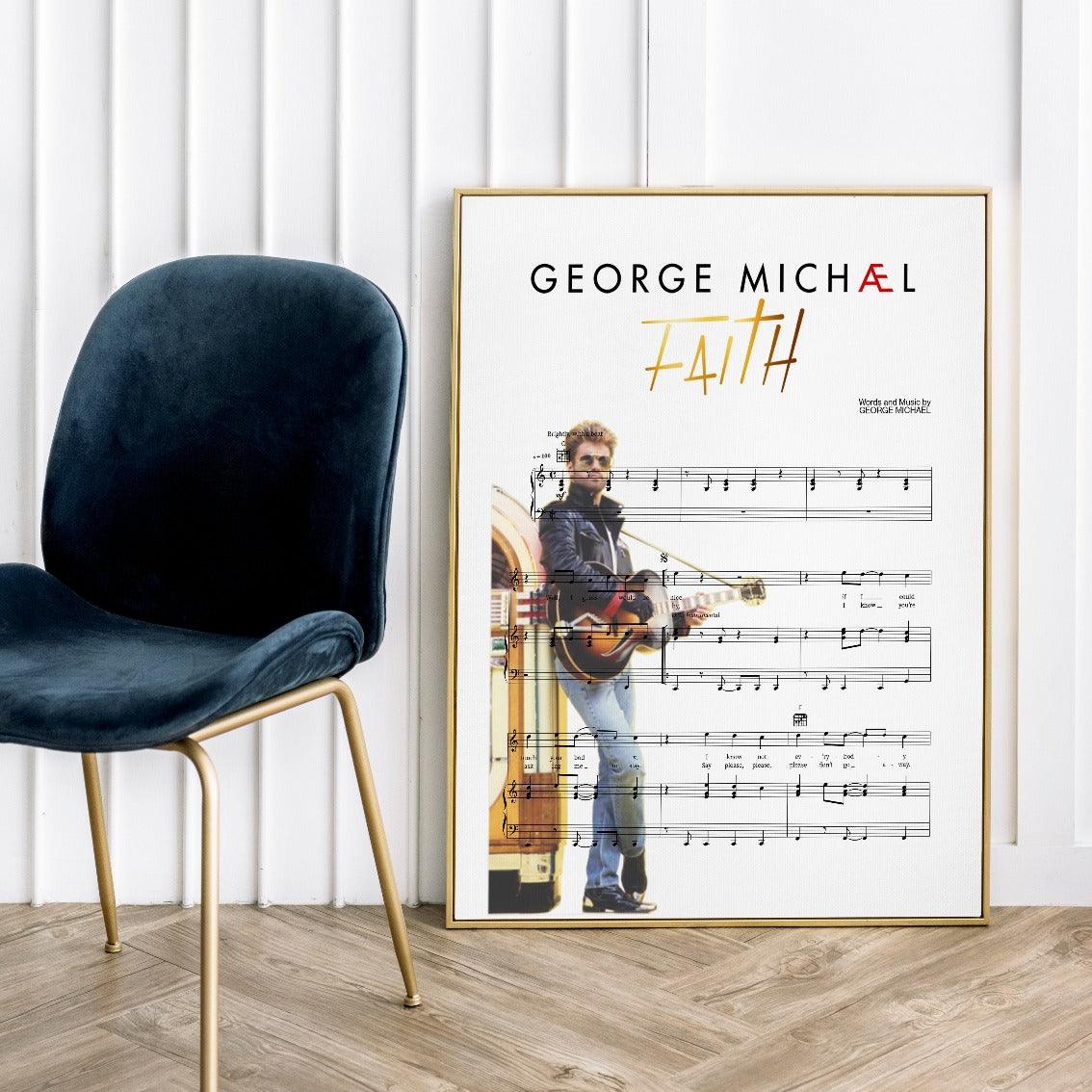 Print lyrical with these unusual and Natural High quality black and white musical scores with brightly coloured illustrations and quirky art print by artist George Michael to put on the wall of the room at home. A4 Posters uk By 98types art online.