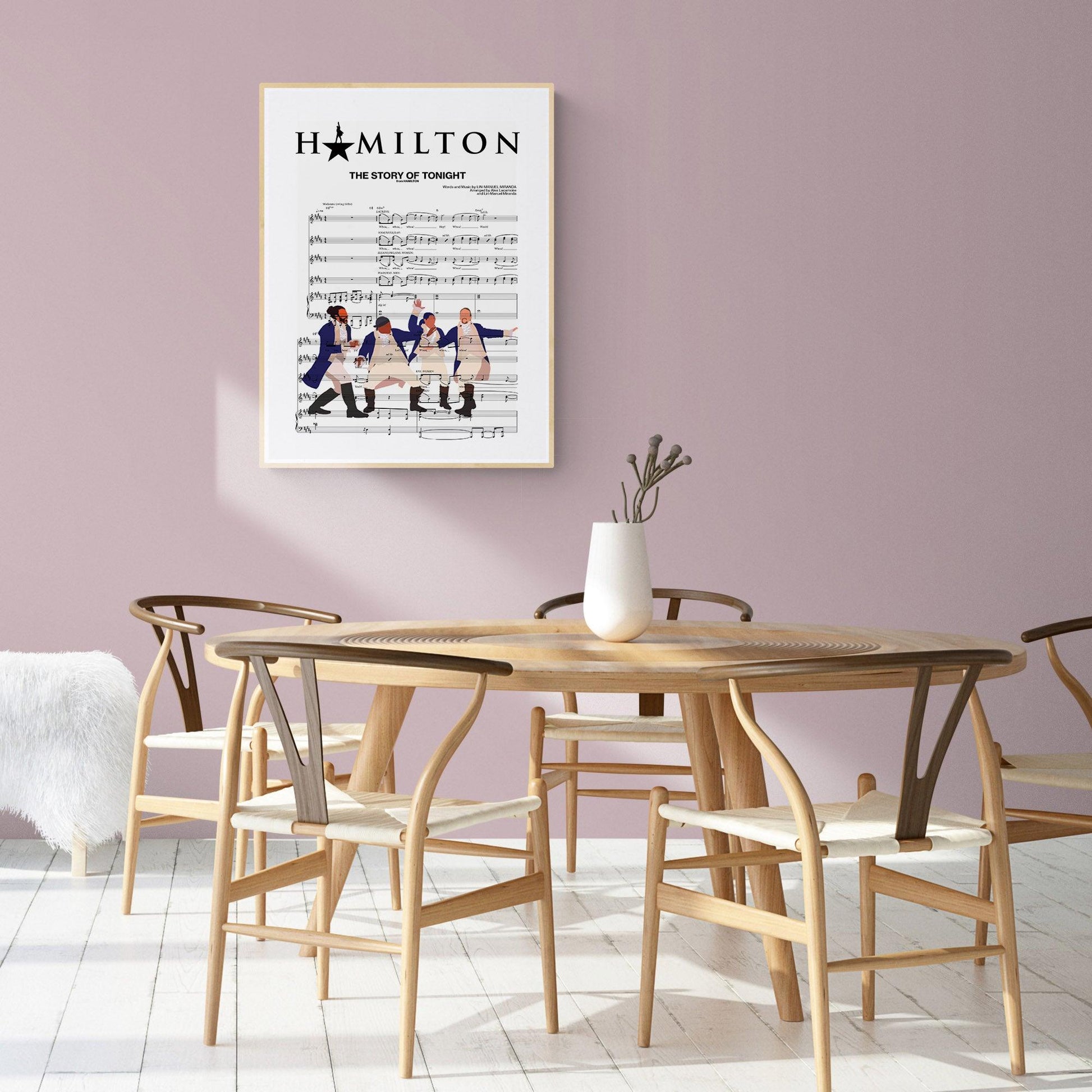 Add a touch of elegance to your space with this Hamilton - THE STORY OF TONIGHT Poster. Printed in a unique design, this poster is perfect for any Hamilton fan or music lover. Showcasing the Hamilton logo and font, it will bring a bit of Broadway flair to your wall art collection. With its high-quality materials and bold colors, this official poster from 98Types Music is sure to make an impact. Get ready to be transported to Broadway and beyond with the addition of this Hamilton poster!