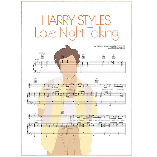 Give your loved one the personal touch with a unique gift that they'll love forever with this Harry Styles - Late Night Talking Poster The poster is personalized with the lyrics to the song 'Late Night Talking' by Harry Styles. The poster is A4 in size and is printed onto high quality card. The poster will be framed and sent to you in a white mount and cello bag.