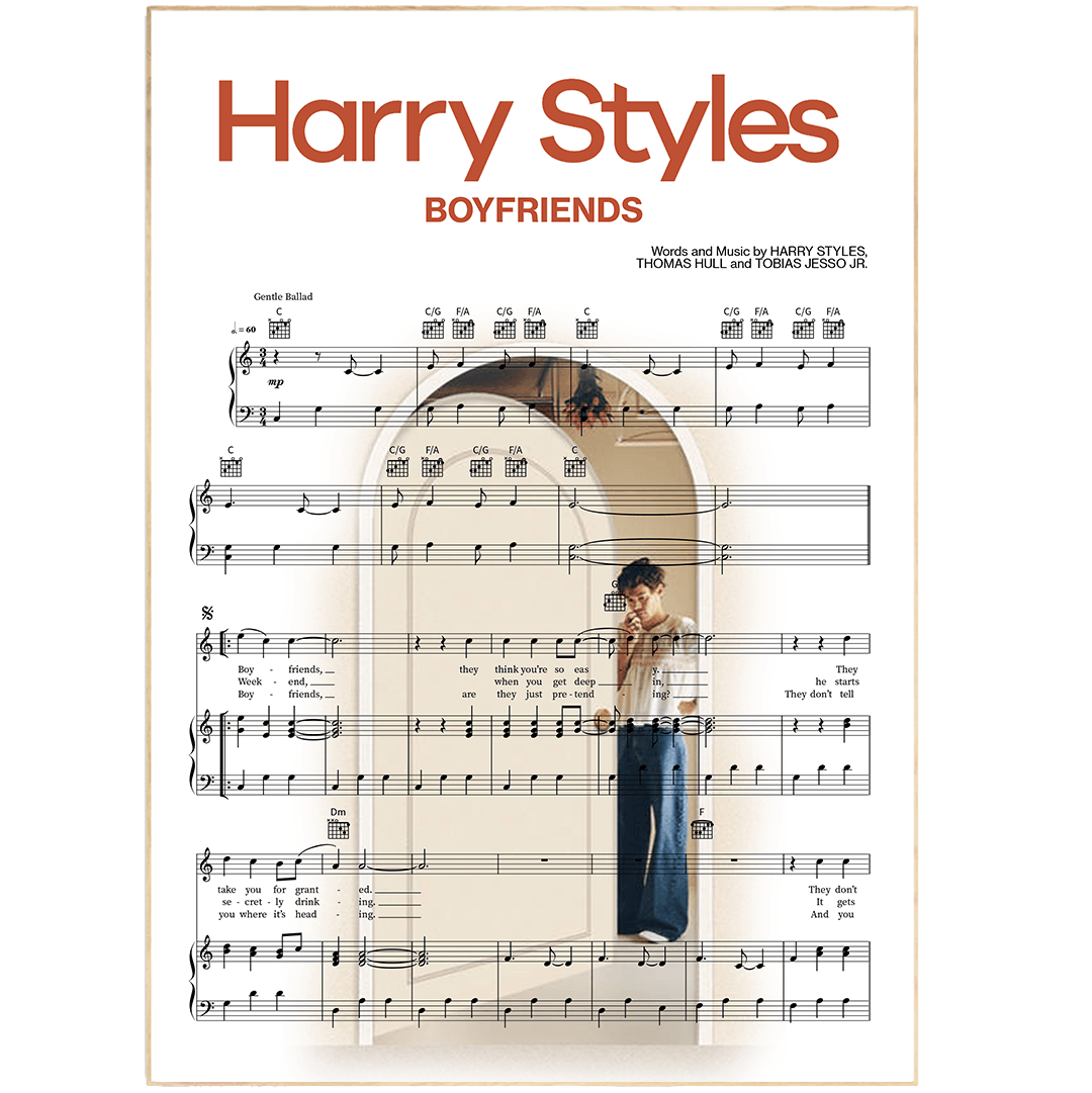 Make any music lover's dreams come true with this unique 98Types Music Harry Styles - BOYFRIENDS Poster. Whether a fan of the song or of Harry styles himself, this hip and stylish poster is sure to delight. Featuring an array of vibrant colors, it showcases all the song lyrics for a memorable reminder of your own favorite tune. Hang it up in any room in your house or give it to a close friend, this poem-turned-art is the perfect way to have your favorite lyrics take center stage.