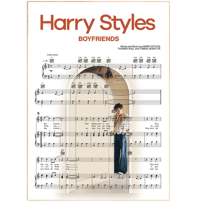 Make any music lover's dreams come true with this unique 98Types Music Harry Styles - BOYFRIENDS Poster. Whether a fan of the song or of Harry styles himself, this hip and stylish poster is sure to delight. Featuring an array of vibrant colors, it showcases all the song lyrics for a memorable reminder of your own favorite tune. Hang it up in any room in your house or give it to a close friend, this poem-turned-art is the perfect way to have your favorite lyrics take center stage.