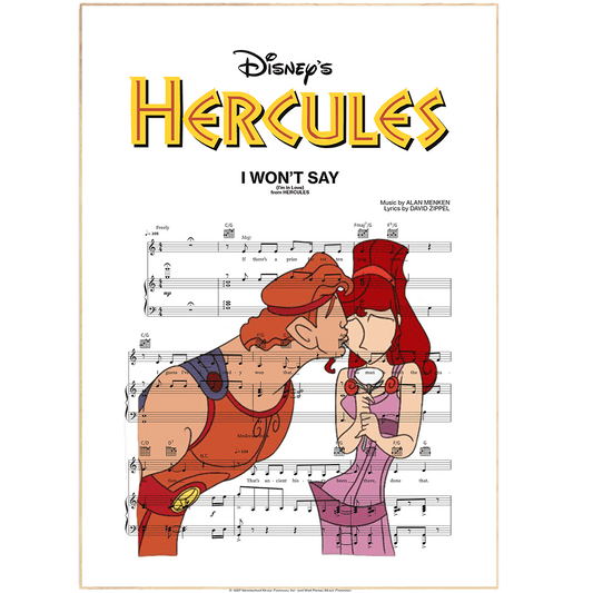 Get lost in a classic Disney tale with this Hercules I WON’T SAY Print. Crafted using iconic characters and colors from Disney's animation, this artful print will bring the magic of the studio’s classic films directly to your walls. Perfect for any fan of Hercules or any lover of classic Disney animation, this print is sure to be appreciated by any music enthusiast. Add a charming touch to your home with this unique piece of Disney history.