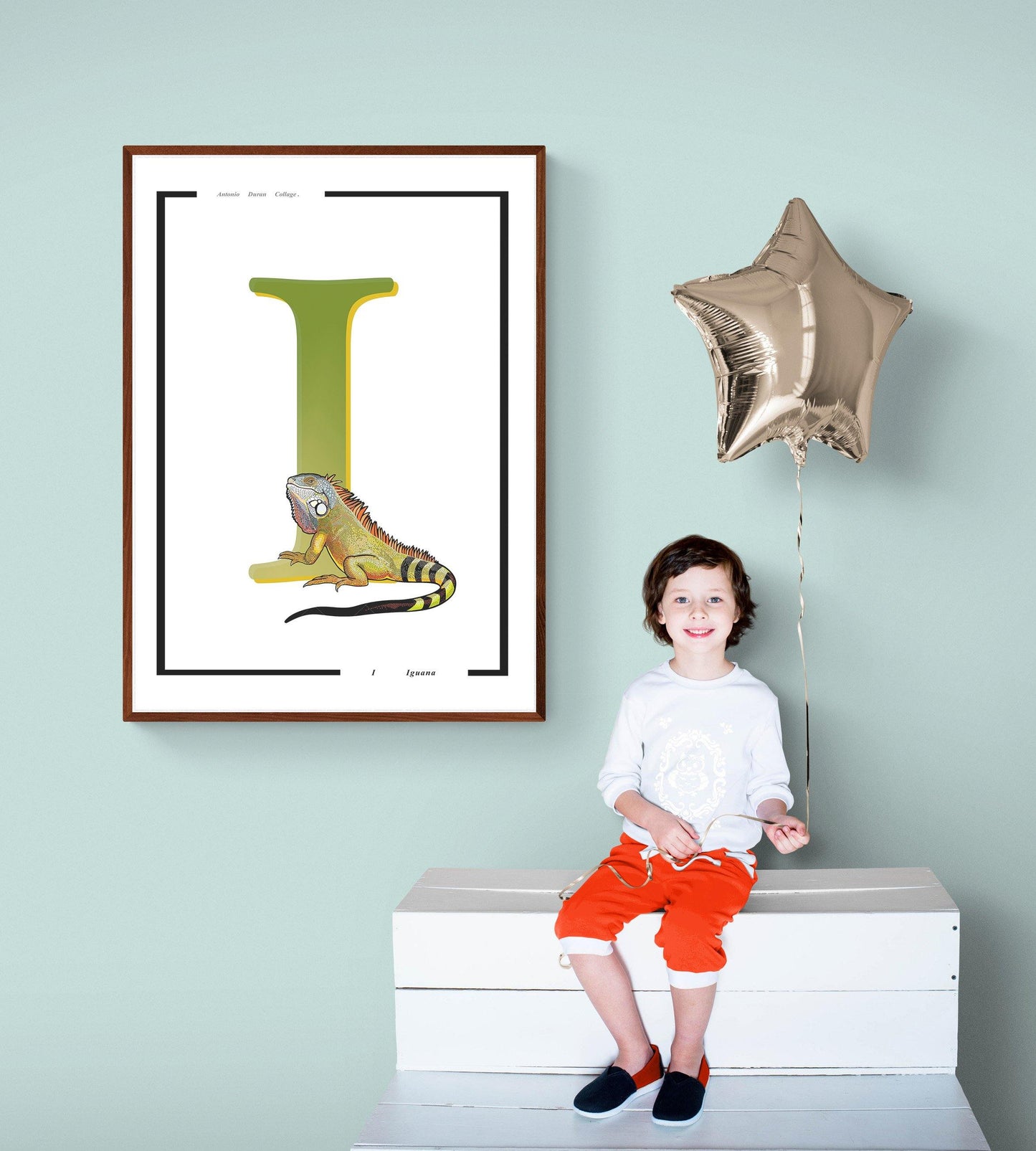 Iguana Animal Alphabet Poster | Letter I Print | Fun Characters | Magic Wall Decor Nursery | Custom Original Name | Educational Poster | Variety Sizes - 98types