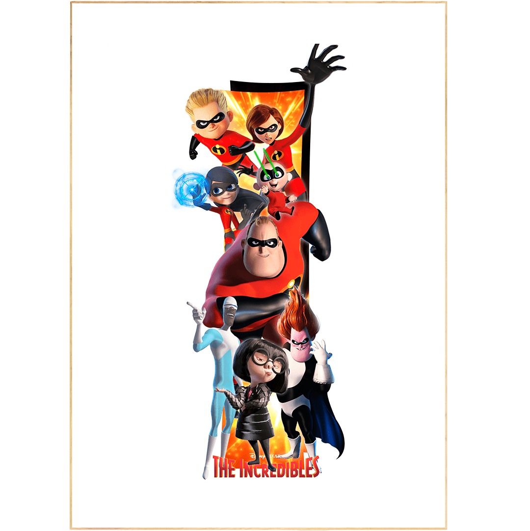 The Incredibles Movie Poster brings together your favorite Disney heroes in one place, featuring iconic characters from the hit Disney Animated Movie. Perfect for decorating any room wall, this poster is available in fine art prints, making it perfect for any Disney fan’s wall of prints or Disney World posters section. Get your hands on this colourful Disney wall art today! 98types