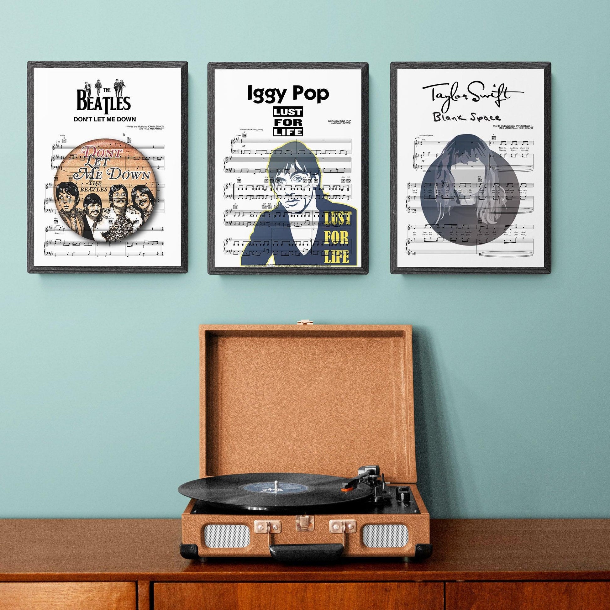 Print lyrical with these unusual and Natural High quality black and white musical scores with brightly coloured illustrations and quirky art print by artist Iggy Pop to put on the wall of the room at home. A4 Posters uk By 98types art online.
