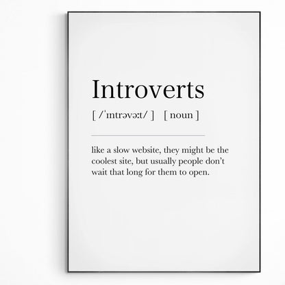 Introverts Definition Print | Dictionary Art Poster | Wall Home Decor Print | Funny Gifts Quote | Greeting Card | Variety Sizes - 98types
