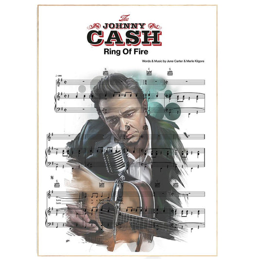 Johnny Cash - Ring of Fire Song Print | Song Music Sheet Notes Print Everyone has a favorite song especially Johnny Cash Print, and now you can show the score as printed staff. The personal favorite song sheet print shows the song chosen as the score. 
