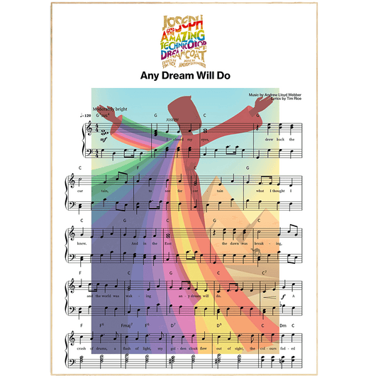 Joseph - Any Dream Will Do Song Print | Song Music Sheet Notes Print Everyone has a favorite song especially Joseph Print, and now you can show the score as printed staff. The personal favorite song sheet print shows the song chosen as the score. 