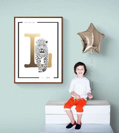 Leopard Alphabet Poster | Letter L Print | Fun Characters | Magic Wall Decor Nursery | Custom Original Name | Educational Poster | Variety Sizes - 98types