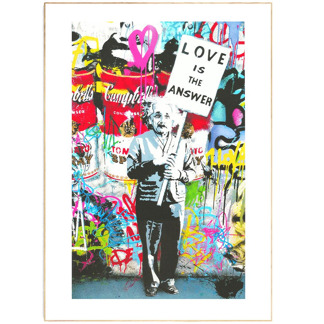 98Types is excited to offer this latest piece by the world-renowned street artist, Mr. Brainwash. This uplifting print is a perfect addition to any room. It speaks to the power of love and its ability to solve any problem. At 24"x36", this poster is perfect for anyone who wants to make a statement with their wall art.