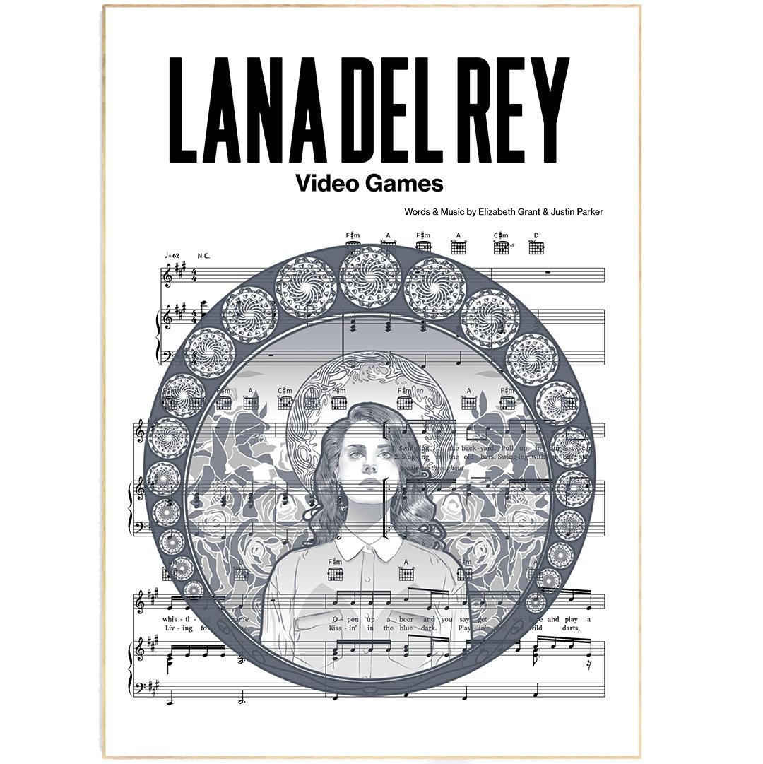Lana del Rey - Video Games Song Print | Song Music Sheet Notes Print Everyone has a favorite song especially Lana del Rey Print, and now you can show the score as printed staff. The personal favorite song sheet print shows the song chosen as the score.  Whether it's a happy memory song from when you were younger or the song you keep repeating all day, it would make a great gift for the person you admire and are close to you. It is an ideal gift for a music lover or musician.