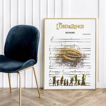 Print lyrical with these unusual and Natural High quality black and white musical scores with brightly coloured illustrations and quirky art print by artist Lord of the Rings Theme Song to put on the wall of the room at home. A4 Posters uk By 98types art online.