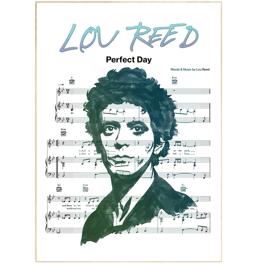 Print lyrical with these unusual and Natural High quality black and white musical scores with brightly coloured illustrations and quirky art print by artist Lou Reed to put on the wall of the room at home. A4 Posters uk By 98types art online.