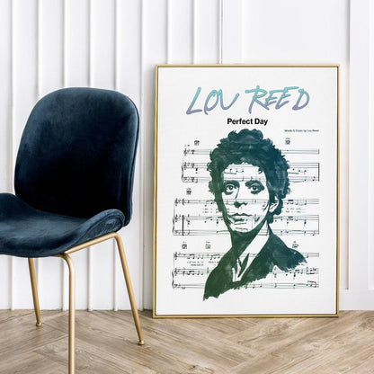 Print lyrical with these unusual and Natural High quality black and white musical scores with brightly coloured illustrations and quirky art print by artist Lou Reed to put on the wall of the room at home. A4 Posters uk By 98types art online.
