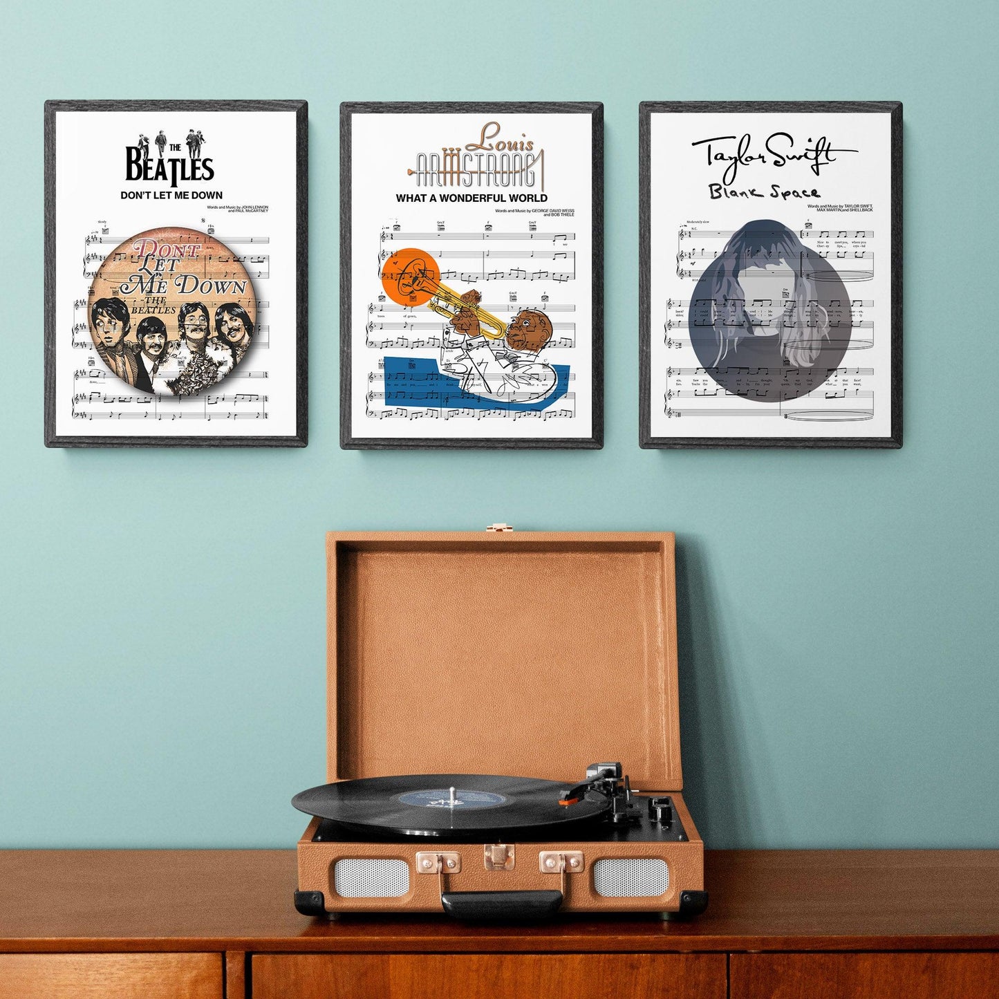 Print lyrical with these unusual and Natural High quality black and white musical scores with brightly coloured illustrations and quirky art print by artist Louis Armstrong to put on the wall of the room at home. A4 Posters uk By 98types art online.