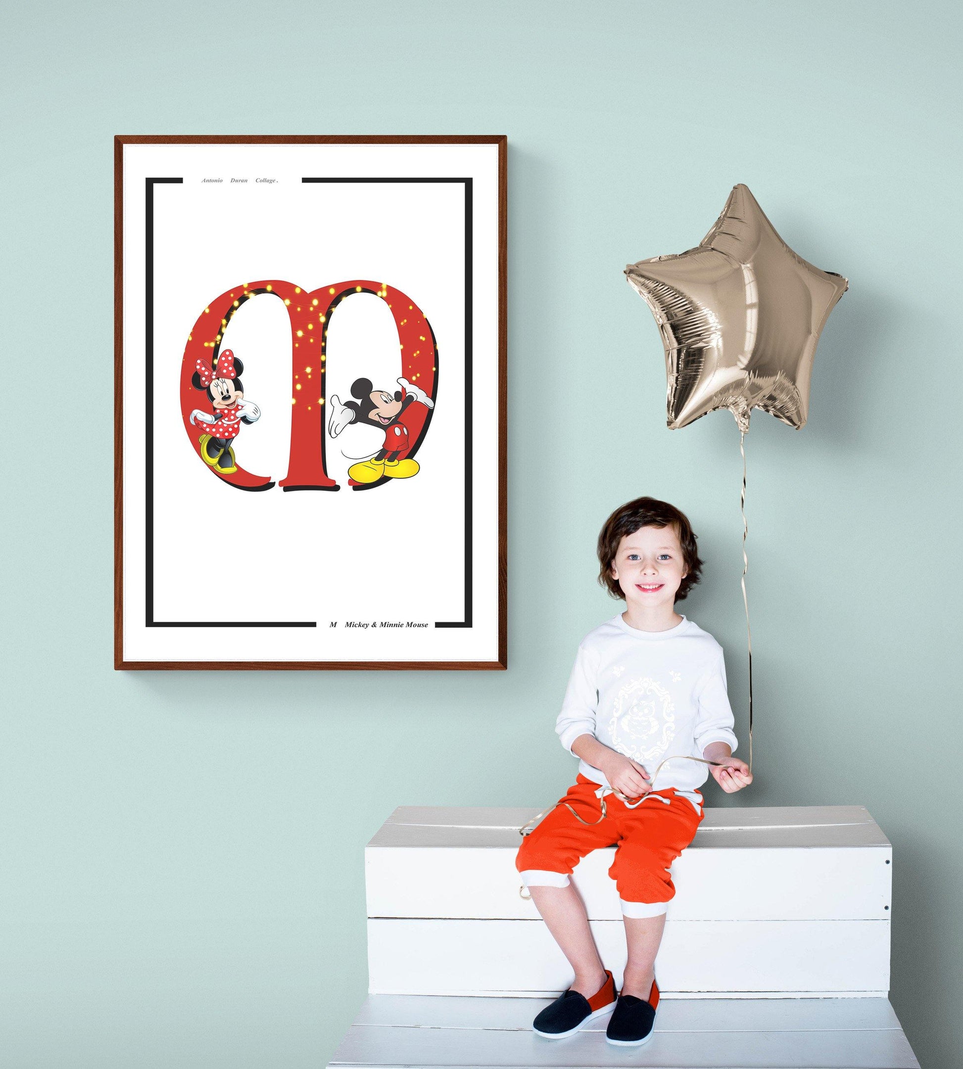 Mikey and Miny Alphabet Poster | Letter M Print | Fun Characters | Magic Wall Decor Nursery | Custom Original Name | Educational Poster | Variety Sizes - 98types
