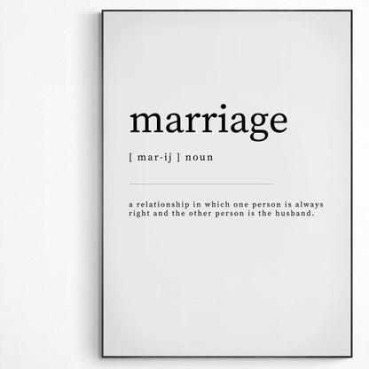 MARRIAGE Definition Print | Dictionary Art Poster | Wall Home Decor Print | Funny Gifts Quote | Greeting Card | Variety Sizes - 98types