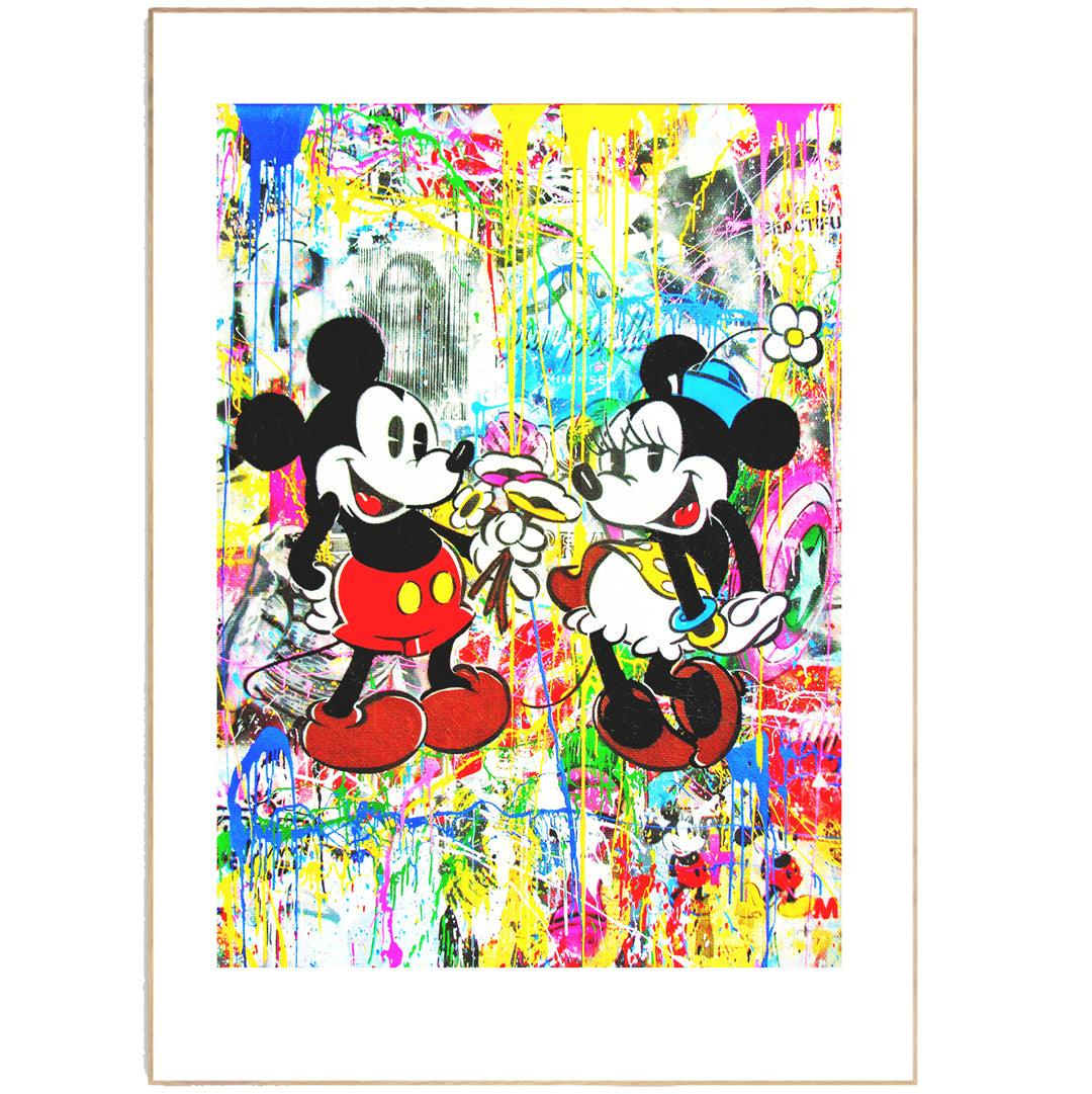 Mr. Brainwash's "Love Mickey Mouse" print is a vibrant and eye-catching addition to any street art collection. This iconic image of Mickey Mouse is a great way to add some personality to your space.. Mr. Brainwash Love Mickey Mouse Print