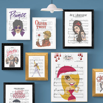 Everyone has a favorite song and now you can show the score as printed staff. The personal favorite song sheet print shows the song chosen as the score.  Whether it's a happy memory song from when you were younger or the song you keep repeating all day, it would make a great gift for the person you admire and are close to you. It is an ideal gift for a music lover or musician.