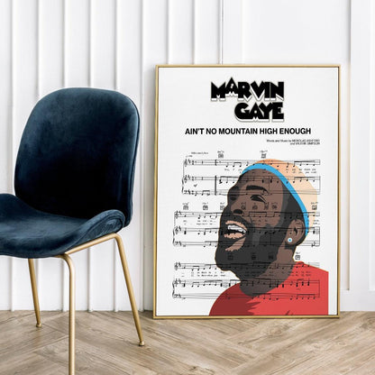 Print lyrical with these unusual and Natural High quality black and white musical scores with brightly coloured illustrations and quirky art print by artist Marvin Gaye to put on the wall of the room at home. A4 Posters uk By 98types art online.