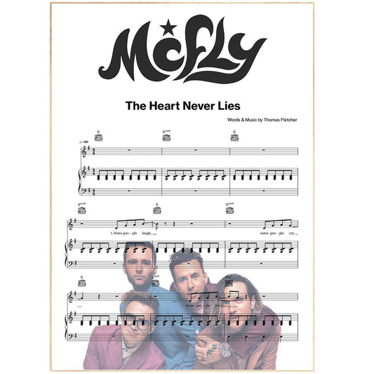 Put your passion for music center stage with McFly's The Heart Never Lies Poster. This hand-crafted poster takes the song's lyrics and transforms them into a beautiful piece of art. Plus, you can choose from several different sizes to find the perfect fit for your home or office. It's the perfect way to spruce up any room while adding a meaningful touch. Let your love of music shine bright with this poster and show off your music-inspired style!